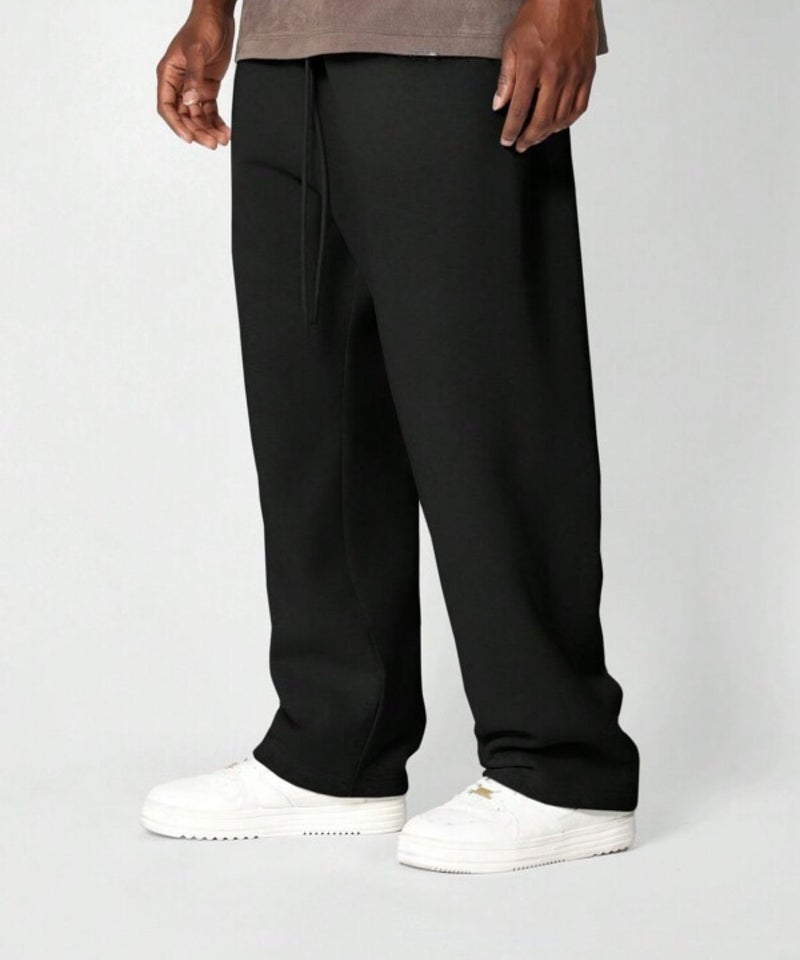 FLYNOFF Solid Black Ultra Soft Brushed Fleece Track Pant with Elastic Waist and Loose Fit Design - Image 2